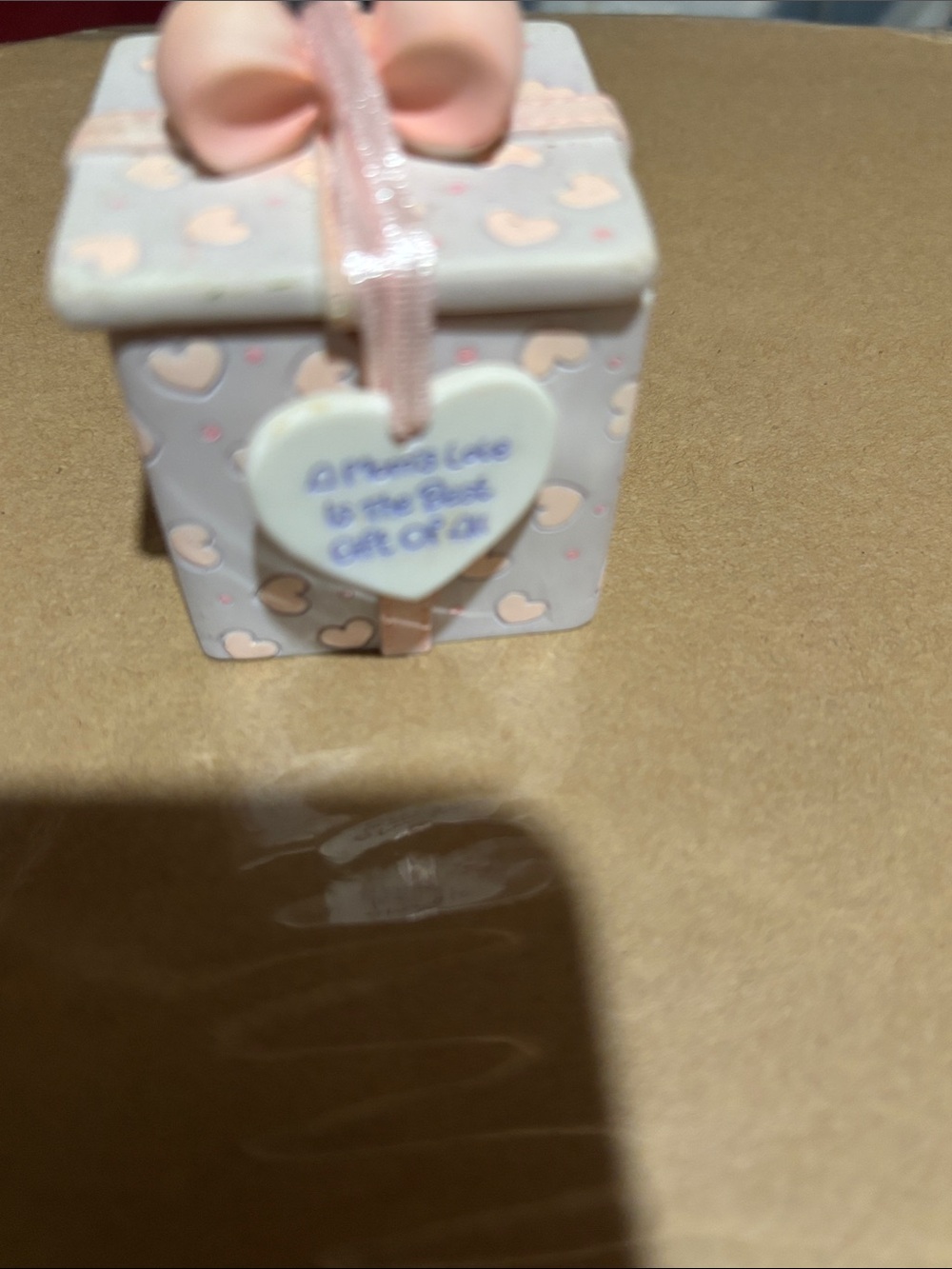 2003 American Greetings White ,purple and pink trinket Box with Logo